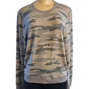 Lucky Brand Camo Knit Sweatshirt Medium Neutral Camouflage Crewneck
